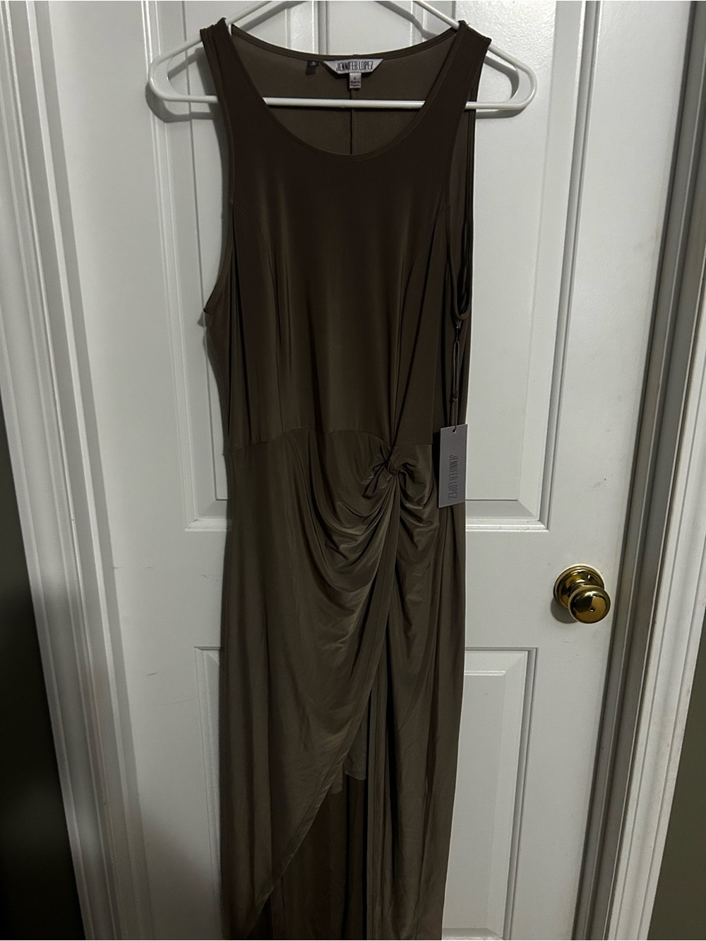 jennifer lopez Sleeveless Olive nude Twist-Front high low Dress